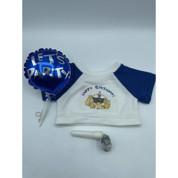 Build A Bear Happy Birthday T-shirt Balloon Party Blower Blue Sleeves - Picture 2 of 5